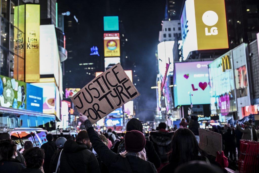 Manifestação em Times Square por justiça.