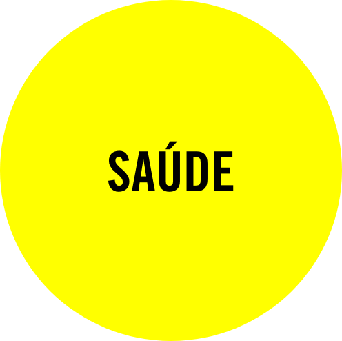 Círculo amarelo com a palavra SAÚDE.