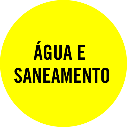 Água e saneamento em fundo amarelo.