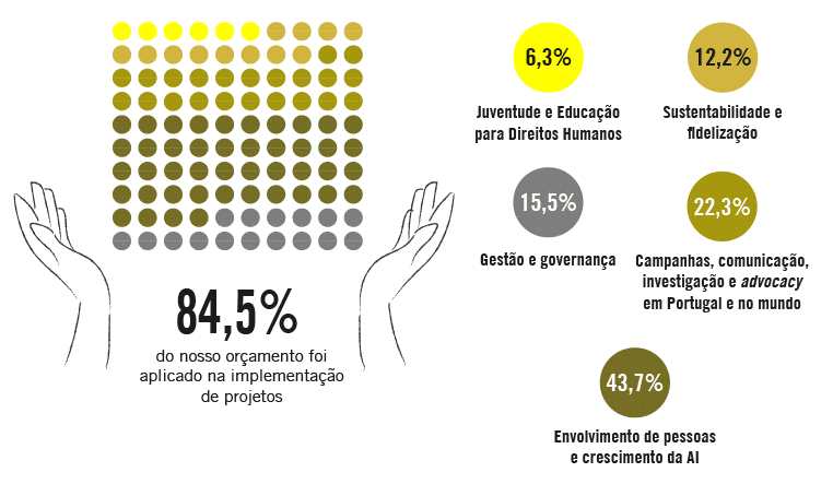 Distribuição percentual do orçamento em projetos diversos.