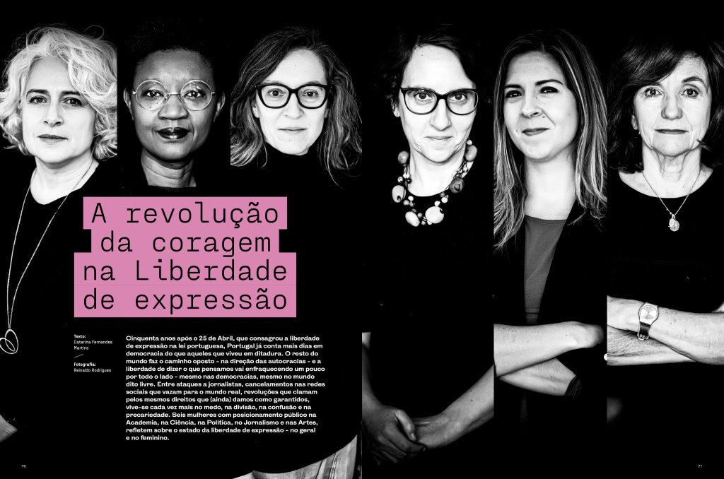 Retrato de mulheres em defesa da liberdade de expressão.