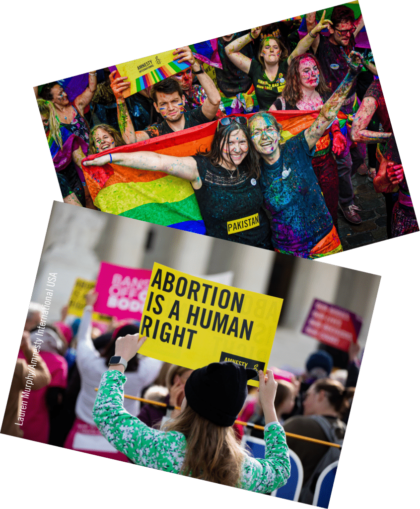 Celebração do orgulho LGBTQ+ e protesto pelos direitos do aborto.